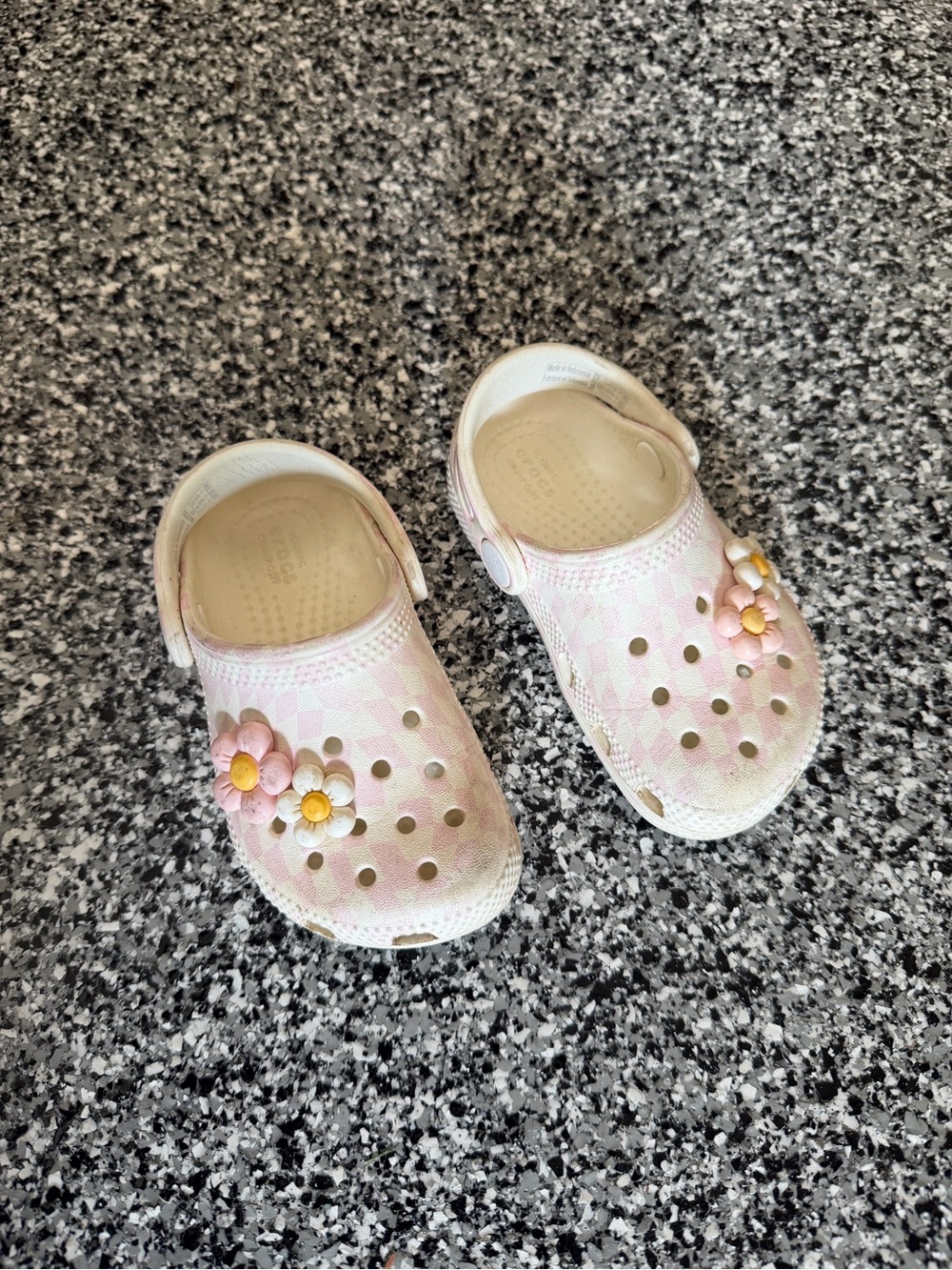 Kids Pink and White Checkered Crocs